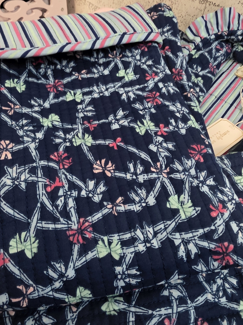 Simply Southern Navy Floral Quilted Button-Down with Striped Ruffle TIE FRONT - Picture 7 of 10